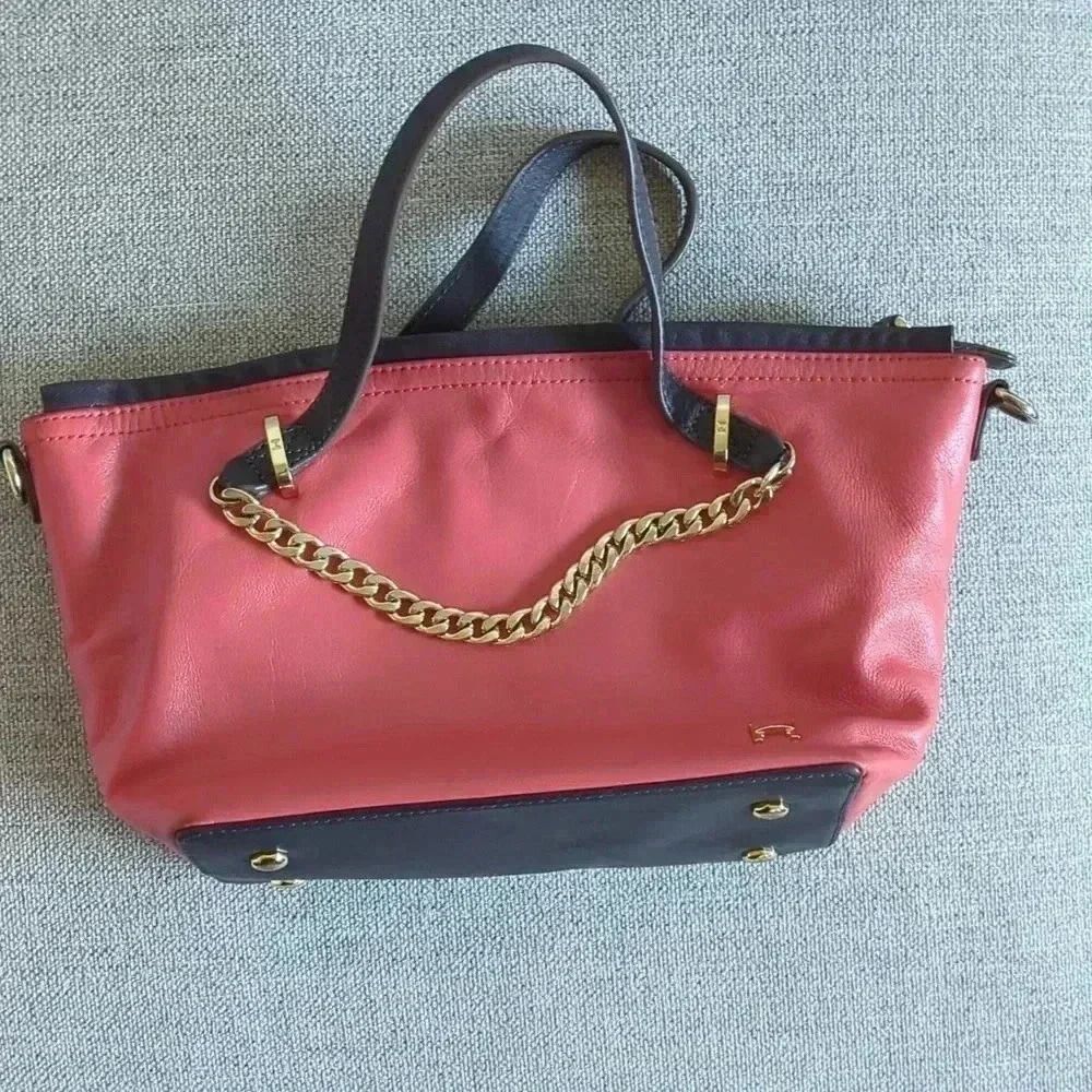 Vintage Halston Heritage Leather Handbag with Crossbody Option Salmon/Brown/Gold